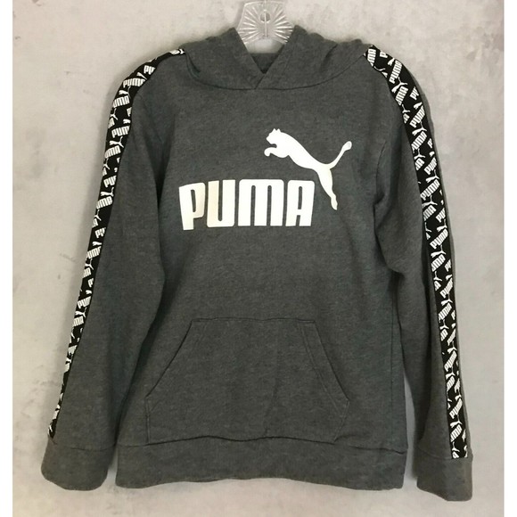 PUMA Other - Puma Boys Youth Large‎ 14-16 Hoodie Sweatshirt Gray Fleece Spellout Cat Logo